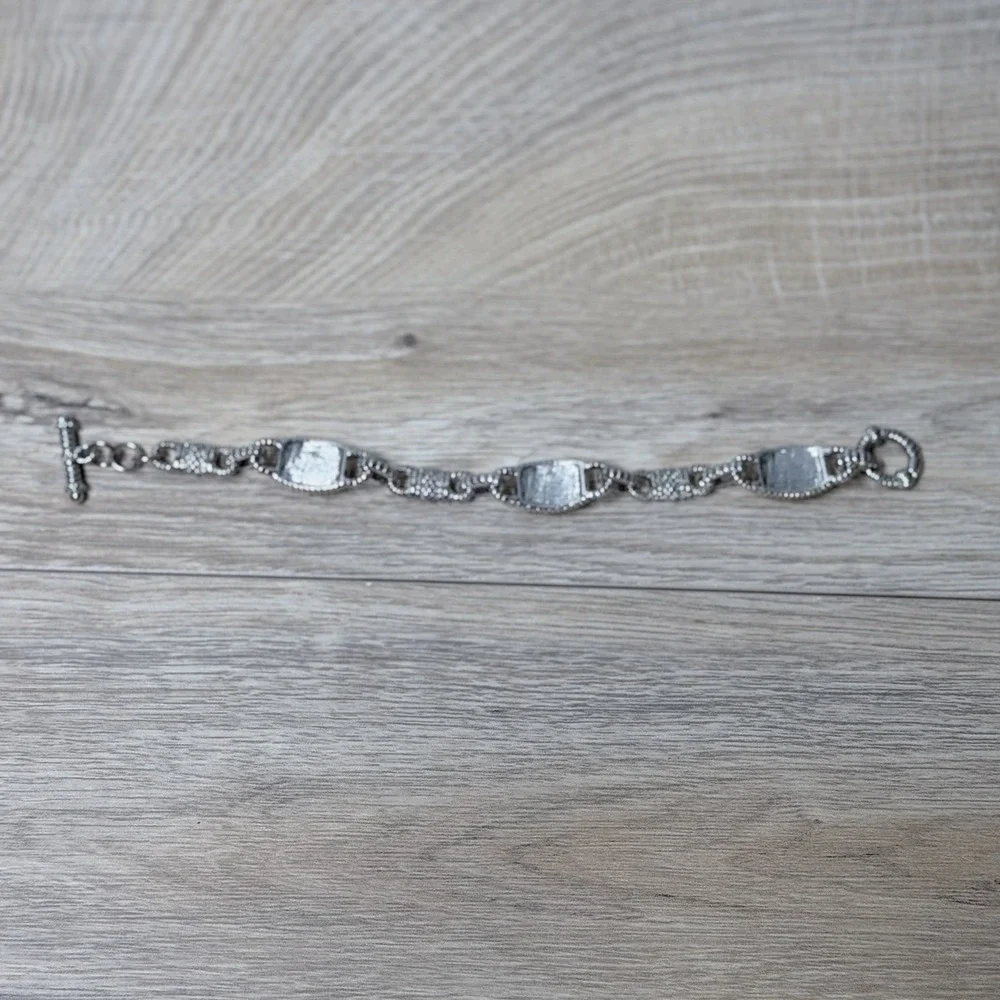 Silver Tone Chain Link Bracelet Yellow Stone Glam Retro‎ Luxe Statement Jewelry